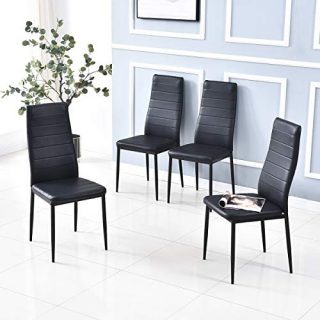 Baoksma Dining Chair Set of 4 for Dining Room Kitchen Chairs Accent Chairs Modern PU Dinner Chairs Side Chair for Kitchen Restaurant and Living Room, Black