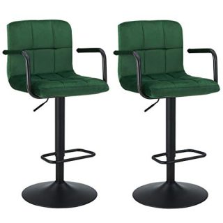Velvet Bar Stools Chairs with High Back Arms, Height Adjustable in Kitchen Dining Counter Room Fabric Barstools,Green