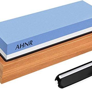 Whetstone Knife Sharpening Stone Dual Sided 1000/6000 Grit Waterstone, AHNR Premium Kitchen Knife Sharpener Whetstone Kit with NonSlip Bamboo Base & Angle Guide for Kitchen/Pocket Knives/Blades