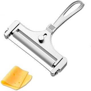 LOYY Stainless Steel Cheese Slicer, Adjustable Thickness Wire Cheese Cutter for Soft, Semi-Hard, Hard Cheeses, Kitchen Cooking Tool, Grey