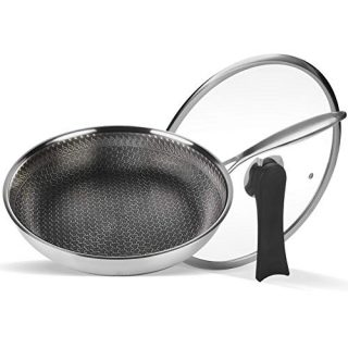 MICHELANGELO Stainless Steel Frying Pan, Pro Triply Stainless Steel 12 Inch Frying Pan With Nonstick Honeycomb Coating, Large Frying Pan, Steel Fry Pan With Lid, Induction Compatible