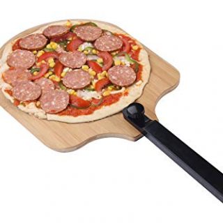 Fiery Chef Bamboo Pizza Peel with Foldable Rubber Handle for Easy Storage, 12 x 14 inch Blade, 22.7 inch Overall, Gourmet Luxury Pizza Paddle for Baking Homemade Pizza Bread