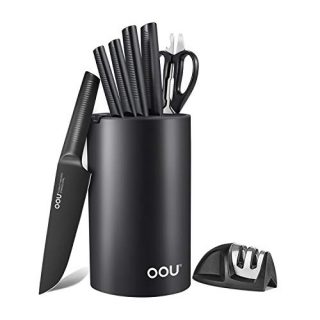 8 Piece Knife Set | OOU Kitchen Knife Set with Block | High Carbon Stainless Steel Chef Knife Set | Multiple Size, Ultra Sharp All Purpose Kitchen Knives | Safety Perfect For Home & Pro Use