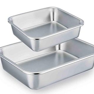 TeamFar Lasagna Pan Set of 2, Brownie Pan Rectangle Cake Pan Stainless Steel, Heavy Duty & Healthy, Easy Clean & Dishwasher safe, Brushed Surface-13 & 10 inch