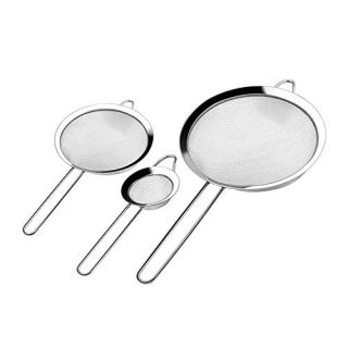 YuuVii 3 Piece Stainless Steel Food Mesh Strainer – Set of 3 Sieves Mesh Colander Net Mesh w/Handle