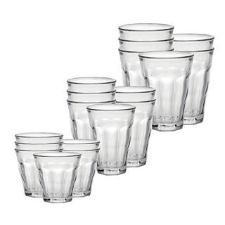 Duralex Picardie 36 Piece Clear Tempered Glass Drinkware and Tumbler Cup Set for Wine, Tea, Water, and Cocktails