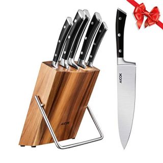 Kitchen Knife Set, Professional 6-Piece Knife Set with Wooden Block Germany High Carbon Stainless Steel Cutlery Knife Block Set, by Aicok