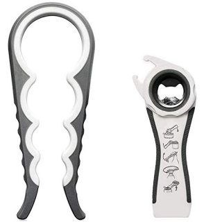 Jar Opener Bottle Opener, 5-in-1 Can, Soda, and Jar Openers, Twist Off Lid - Jar Opener for Seniors and Arthritic Hands, Seniors with Arthritis, Hand Weakness (2 pack) (Gray)
