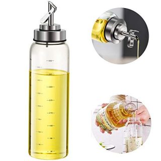 Olive Oil Dispenser Bottle,Automatic opening and closing oil pot,17 Ounce Cooking Oil Cruet Glass,No Drip,Big Oil and Vinegar Dispenser, Lead-Free Glass Oil Dispenser for Kitchen (17 OZ)