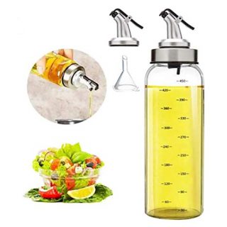 Olive Oil Dispenser Bottle - 17 oz. Big Olive Oil Dispenser Cruet Stainless Steel Pour Spout,Glass Cooking Oil Vinegar Measuring Dispenser Set for Kitchen and BBQ