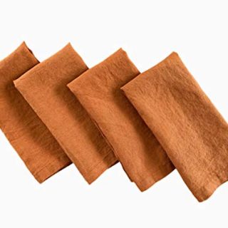 Eight Owls Linen Napkins – 100% French Flax – Stonewashed Pure Linen Cloth Napkins – Mitered Corners – Set of 4 (Burnt Orange)