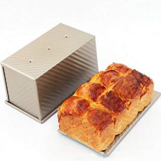 Loaf Pan, Carbon Steel Bread Pan with Lid Bread Loaf Pan for Baking Baking Pan for Meatloaf, Mini loaf, Pullman loaf, Golden, by Ayuboom(8.3 X 4.8 X 4.6 Inch)