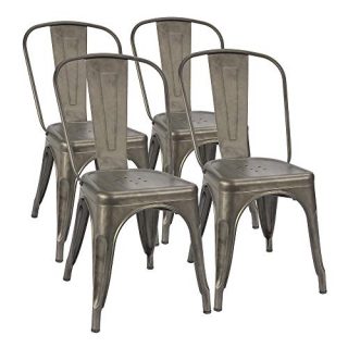 Furmax Indoor-Outdoor Use Stackable Classic Trattoria Chic Dining Bistro Cafe Side Metal Chairs Set of 4, Gun