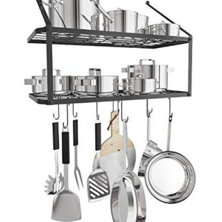 X Home Pot Rack, 29.3 Inch Pan Rack, 2 Tier Wall Mounted Pot Hanging Rack, Hammered Steel Pot Organizer with 10 Hooks for Cookware Utensils, Rustproof