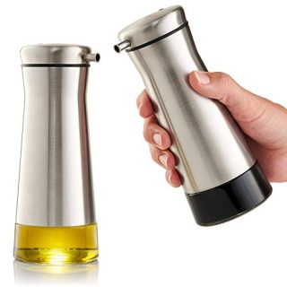 Gorgeous Olive Oil And Vinegar Dispenser Set of 2 - Elegant Stainless Steel Oil Cruet Set For Easy & Drip Free Pouring