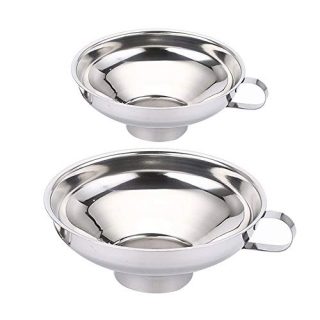 2 Pack Mason Jar Funnel,Canning Funnel for Wide and Regular Cans Jars, Stainless Steel Kitchen Funnel Set with Handle (Small and Large)