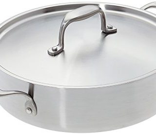 Stainless Steel Pan - American Kitchen 10-Inch Premium Nonstick Casserole Pan - All Purpose- PFOA-Free Nonstick Surface - Safe for All Cooktops - Recessed Stainless Steel Lid