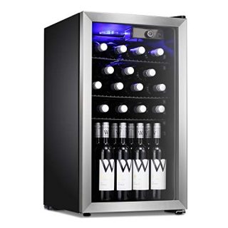 Antarctic Star 26 Bottle Wine Cooler/Cabinet Beverage Refigerator Mini Fridge Small Wine Cellar Soda Beer Counter Top Bar Quiet Operation Compressor Freestanding Clear Glass Door for Office/Dorm