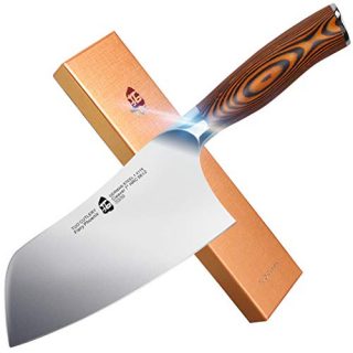 TUO Cutlery Vegetable Meat Cleaver Knife - Chinese Chef's Knife - HC German Stainless Steel with Pakkawood Handle with Case - 7" - Fiery Series