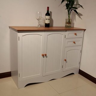 Homecharm-Intl 43.31x15.8x30.7 Inch Storage Cabinet,White with Veneer top,Brown knobs (HC-001)