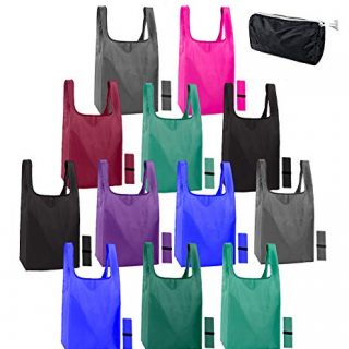 12 pack reusable bags for shopping. Ripstop Eco friendly recycle bags. Reusable grocery bags foldable washable reusable XL tote bags bulk with handles. 50 lb grocery bag holder. Heavy duty tote bags