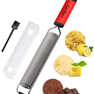 Cambom Lemon Zester & Cheese Grater – A Sharp Kitchen Tool for Ginger, Garlic, Nutmeg, Chocolate, Vegetables, Fruits(Red)