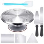 Kootek Aluminium Alloy Revolving Cake Stand 12" Cake Turntable, 12.7" Icing Spatula, 3 Icing Smoother, Silicone Spatula and Cake Server/Cutter