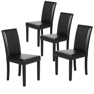 YAHEETECH Dining Chair Dining/Living Room PU Cushion Diner Chair High Back Padded Kitchen Chairs with Solid Wood Legs Set of 4, Black