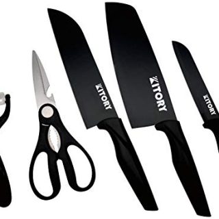 Kitory Boxed Knife Kitchen Set 5pcs Kitchen Chef`s Cleaver Santoku Paring Shears Peeler- 4CrMoV14 stainless steel  for Vegetables and Fruits Cutlery by Kitory