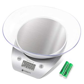 Etekcity Food Scale with Bowl, Digital Kitchen Weight Grams and Ounces for Cooking and Baking, 1g Increment, Large LCD Display, Silver/Stainless Steel