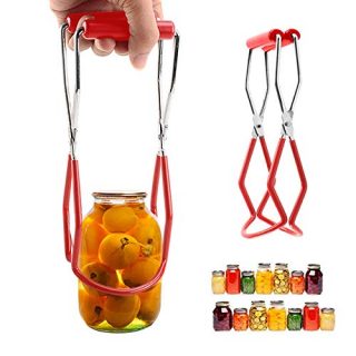 Canning Jar Lifter with Rubber Grips, Stainless Steel Clip,ZHIZHONGZHIJIA, With Rubber Grip, Non-Slip Collapsible Wide Mouth canning tongs, Safe to Use, for Kitchen Restaurant Home, Red