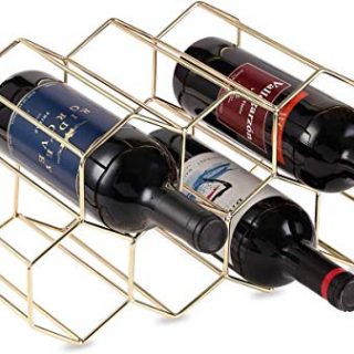 DCIGNA Gold Wine Rack Countertop, Freestanding Bottle Holder, Tabletop Wine Rack 7 Bottles - Metal Brushed Gold & Suitable for All Standard and Oversized Bottles (Gold - 7 Bottles)