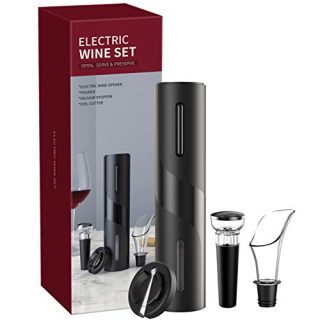 Electric Wine Bottle Opener Set Battery Operated Automatic Corkscrew Cordless Easy Cork Remover Kit Vacuum Pump Stopper Foil Cutter Tool Aerator Pourer Gift for Red Wine Lover Enthusiast for Women