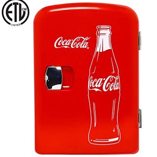 Coca-Cola Classic Portable 6 Can Thermoelectric Mini Fridge Cooler/Warmer, 4 L/4.2 Quarts Capacity, 12V DC/110V AC for home, dorm, car, boat, beverages, snacks, skincare, cosmetics, medication