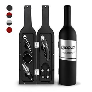 OPUX Deluxe Wine Opener Accessories Gift Set | Wine Tools with Waiters Corkscrew Opener | 5 Piece Wine Bottle Opening Kit | Wine Gift Set for Wine Lovers and Drinkers (Black)