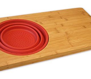 Island Bamboo Kitchen Cutting Board - Over the Sink Cutting Boards with Collapsible Strainer, Perfect Large Wooden Bamboo Sink Shelf for Chopping, Slicing, and Dicing, Fits Most Sinks