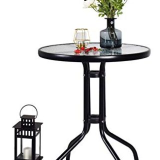Kitchen Dining Table Metal Bracket Glass End Side Table/Coffee Table/Desk/Wine Table Used in Living Room Courtyard Dining Room Outdoor and Indoor (Black)
