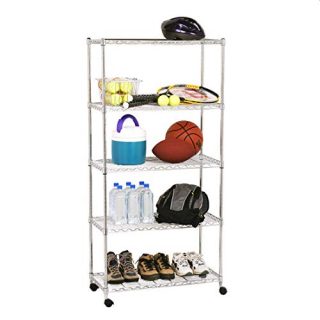 Seville Classics 5-Tier Steel Wire Shelving with Wheels, 30" W x 14" D x 60" H, Plated Steel
