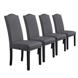 Yaheetech Dining Chairs with Rubber Wood Legs Fabric Upholstered Armless Chairs for Kitchen Dining Room Living Room Hotel Weeding Lounge Reception, Set of 4, Dark Gray