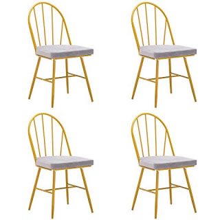SSLine Modern Dining Chair Set of 4 Gold Metal Kitchen Dining Chairs with Gray Coushion Seat Elegant Living Room Side Chairs for Home Kitchen Office Waiting Room