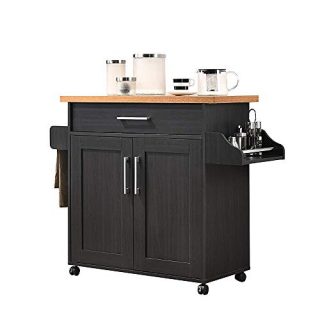 Wood Stainless Steel Multi- Storage Rolling Wheels Kitchen Cart