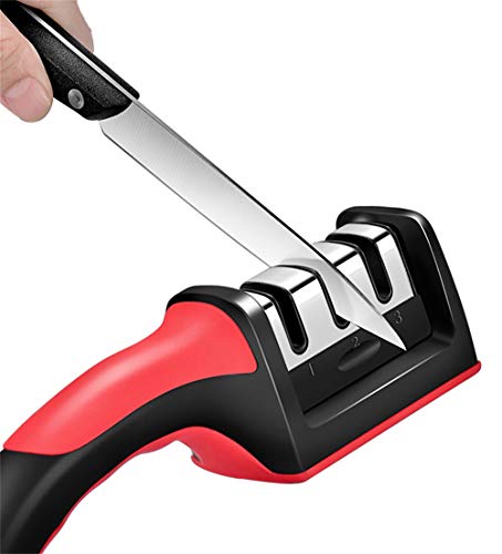 Knife Sharpener - Complete 3-stage kitchen knife Accessories to Repair, Grind, Polish Blade - Easy and Safe to Use - Effective Multi-tool Home Kitchen Sharpener Non-slip for All Size Knives