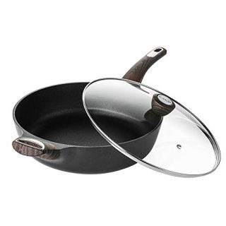 Sensarte Nonstick Skillet,Deep Frying Pan with Glass Lid,Cooking Pan with Soft Bakelite Handle, Saute Pan Chef's pan Omelette Pans for All Stove Tops,Healthy and Safe Cookware,PFOA Free (9.5 inch)