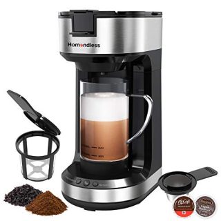 Milk Froth Brew Coffee Maker Single Serve for K Cup Pods, Grounds & Tea, 2020 Upgraded 5-IN-1 Fast Brewing Coffee Machine Brewer with Glass Mug & Reusable Filter, Auto Shut Off, Easy-to-clean