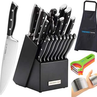 TRENDS Chef 19 Pc Premium German Steel Kitchen Knife Block Set. These Knives are all you need in your kitchen.