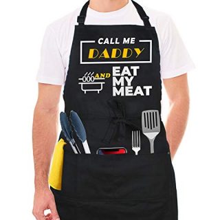 Binen Kitchen Apron Chef for BBQ 10 OZ Black Cotton Funny Aprons Adjustable Cooking Apron with Towel Loop + 4 Tool Pockets Grill Apron,Adjustable M to XXL