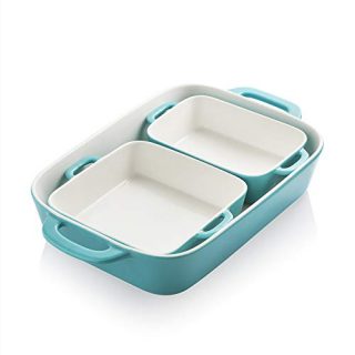 SWEEJAR Ceramic Bakeware Set, Rectangular Baking Dish for Cooking, Kitchen, Cake Dinner, Banquet and Daily Use, 12.8 x 8.9 Inches porcelain Baking Pans (Turquoise)
