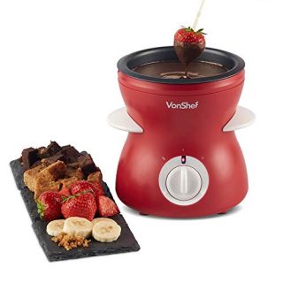 VonShef Fondue Pot, Electric Chocolate Melting Set, Chocolatier Warmer Includes Spatula, 10 Skewers & 10 Forks For Dipping Candy, 2 Heat Settings for Easy Melting (Red)