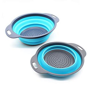 Collapsible Colander, Colander Collapsible Silicone With Handle Collapsible Corner Colander Food-Grade Silicone Kitchen Strainer Space-Saving Design For Pasta, Blue