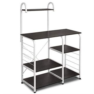 VANSPACE Indusrial Kitchen Baker's Rack Utility Storage Shelf Microwave Stand 4-Tier + 3-Tier Kitchen Storage Cart Table for Spice Rack Organizer Workstation with 5 Hooks - 35.5" Black Walnut